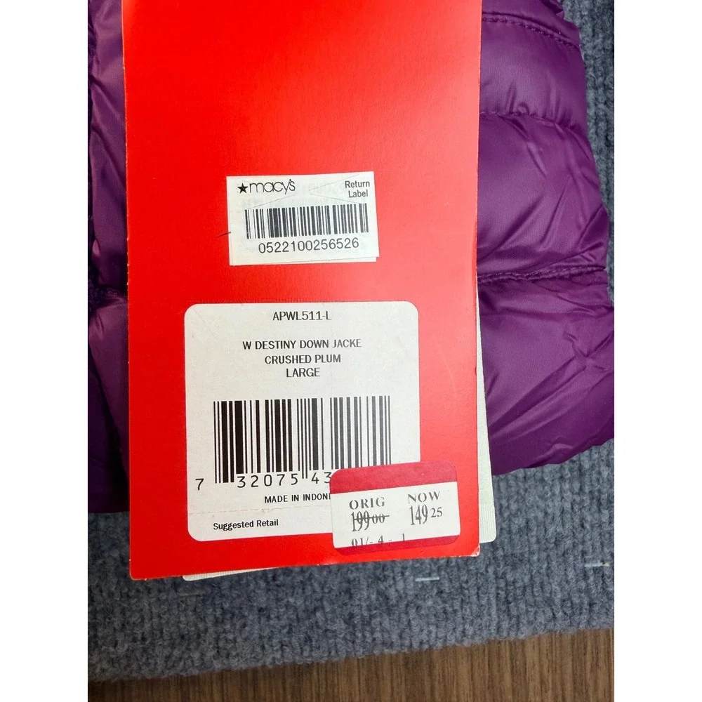 The North Face Womens Large Purple Destiny Down Jacket 600 Fill Puffer Hoode NWT